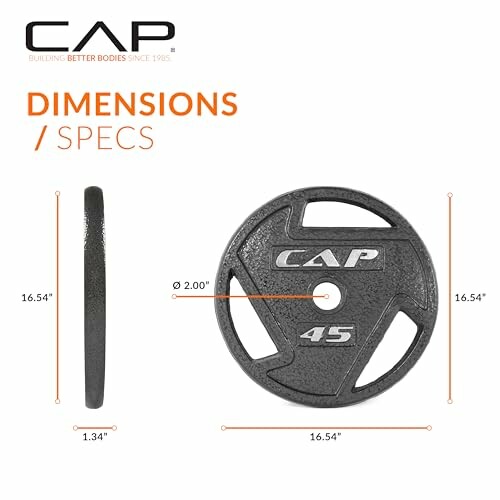 CAP Barbell 2-Inch Olympic Grip Weight Plate dimensions and specs