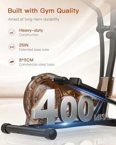 Gym-quality exercise equipment with heavy-duty construction, 25IN base tube, and 400 lbs capacity.