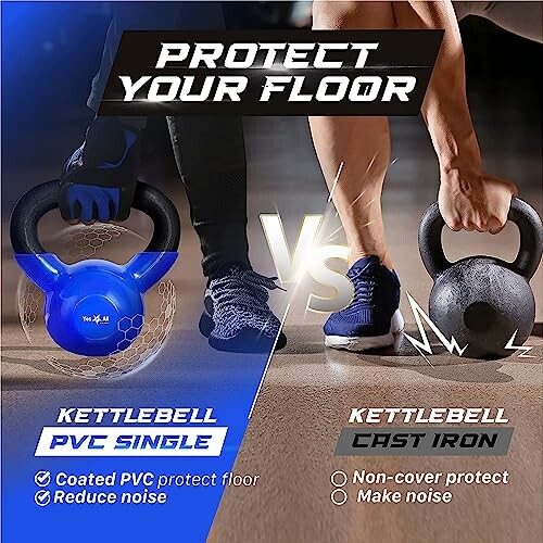 Comparison of PVC and cast iron kettlebells for floor protection.