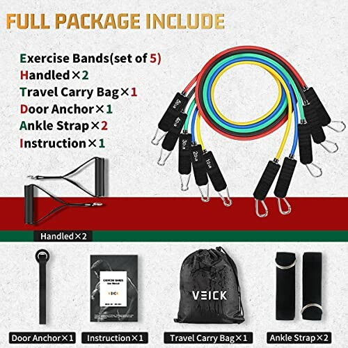 Complete resistance bands set with accessories.