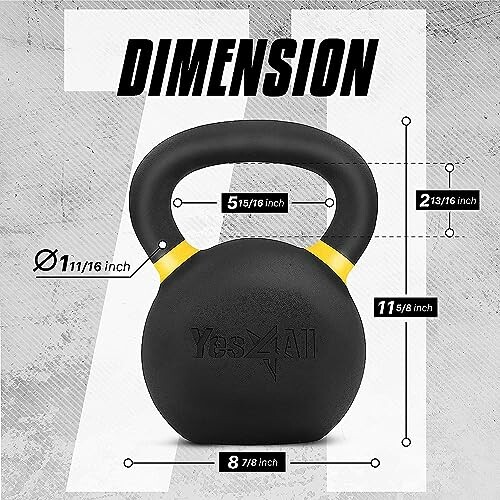 Yes4All kettlebell dimensions with measurements.